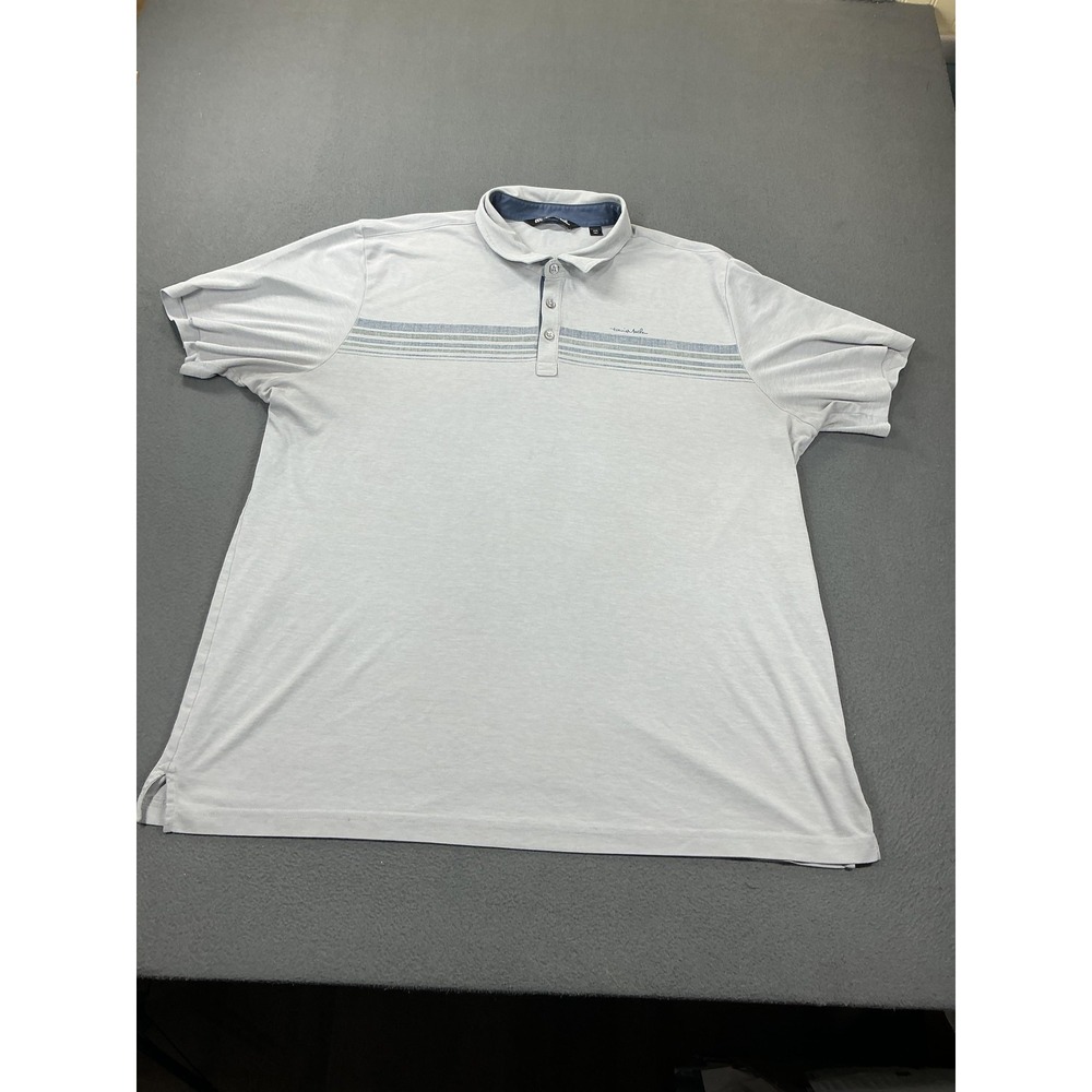 TravisMathew‎ Polo Shirt Mens 3XL Gray Stripe Pima Cotton Golf Short Sleeve